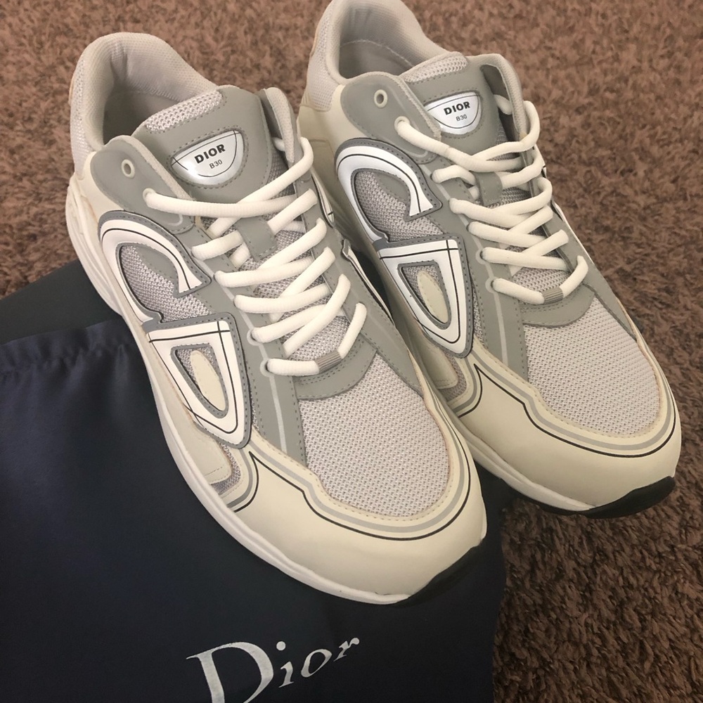 Dior Men's Gray and White Sneakers